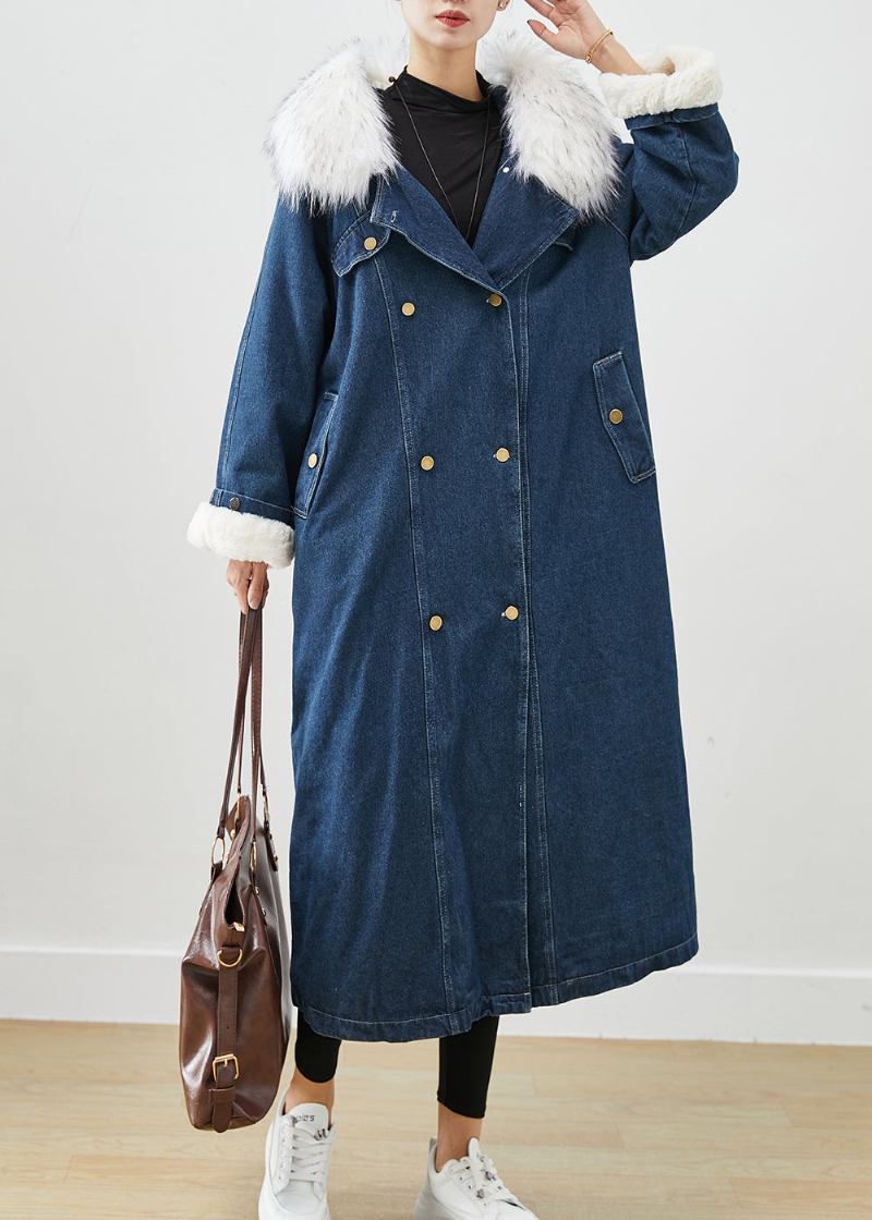 Französisch Marine Pelzkragen Dicke Warme Fleece Denim Mäntel Herbst - Damen-Trenchcoats