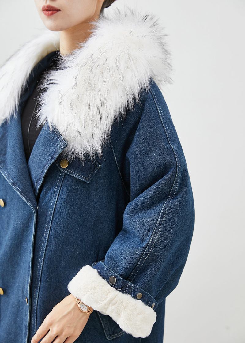 Französisch Marine Pelzkragen Dicke Warme Fleece Denim Mäntel Herbst - Damen-Trenchcoats