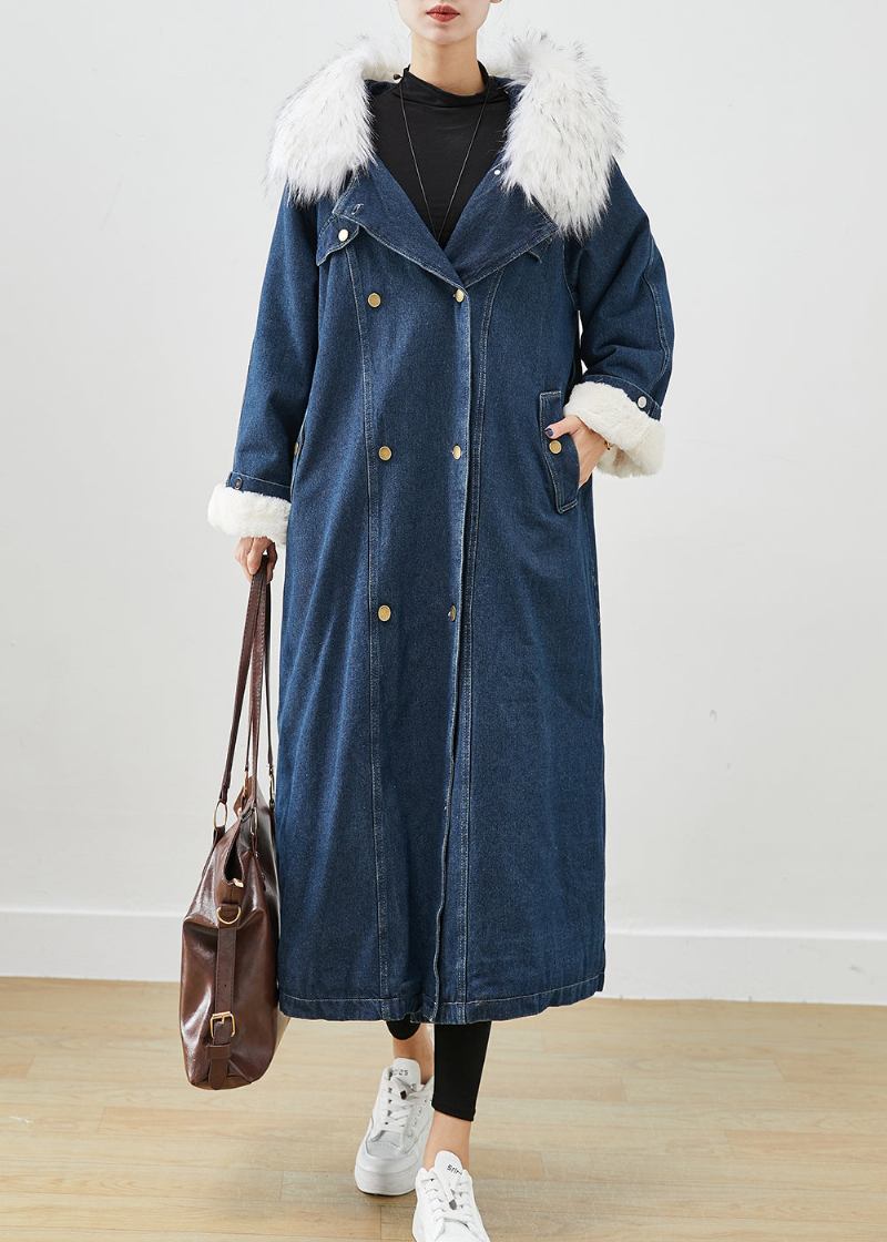 Französisch Marine Pelzkragen Dicke Warme Fleece Denim Mäntel Herbst - Damen-Trenchcoats