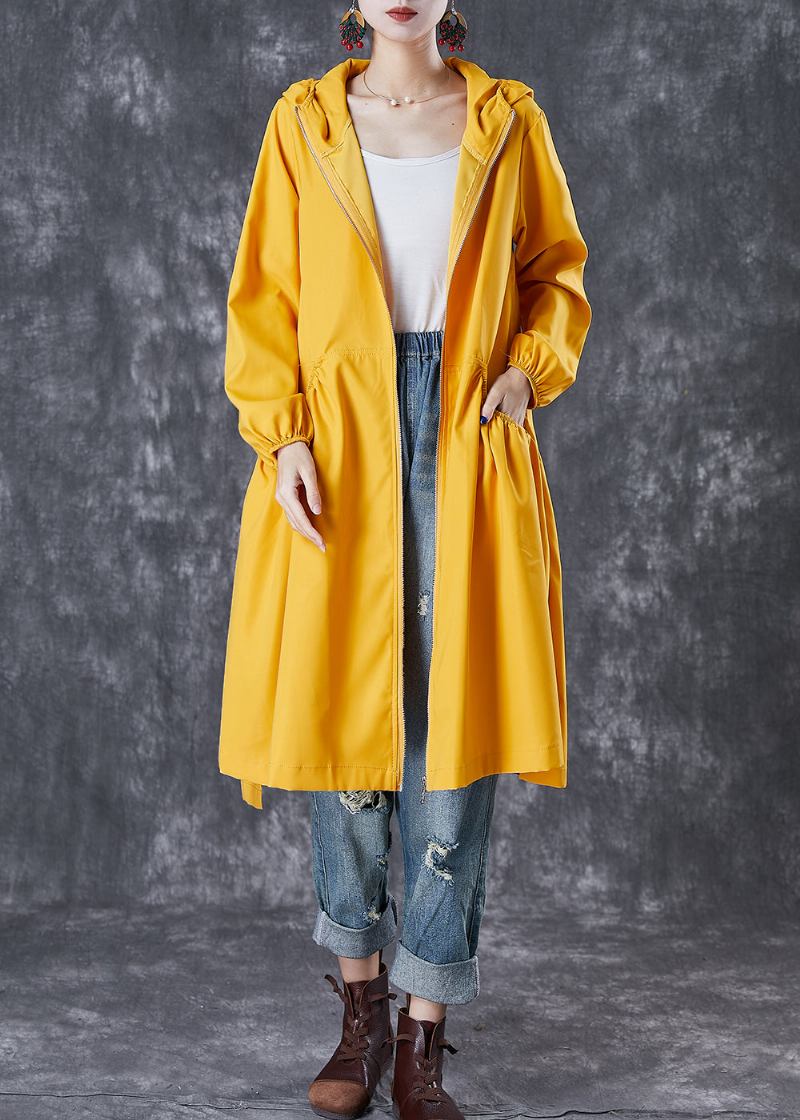 Französische Gelbe Trenchcoats Mit Kapuze Und Taschen Für Den Herbst - Damen-Trenchcoats