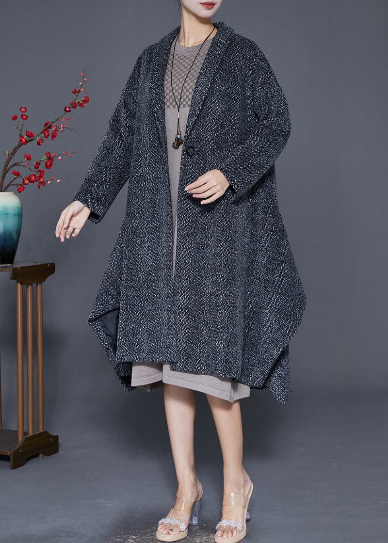 Französischer Grauer Asymmetrischer Wollmantel Mit Extra Großem Saum Oberbekleidung Für Den Herbst - Damen-Trenchcoats