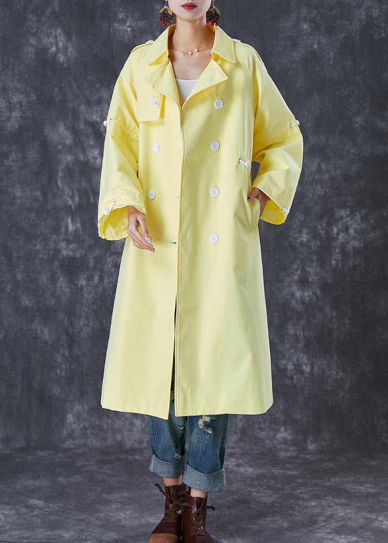 Französischer Hellgelber Zweireihiger Trenchcoat Aus Baumwolle Mit Kordelzug - Damen-Trenchcoats