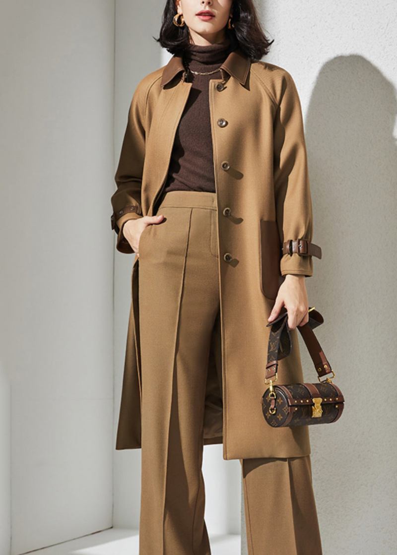 Französischer Kamel-trenchcoat Mit Knopfleiste Und Taillentaschen Aus Wolle Für Den Herbst - Damen-Trenchcoats