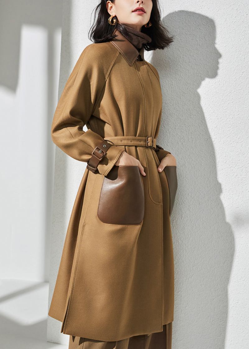 Französischer Kamel-trenchcoat Mit Knopfleiste Und Taillentaschen Aus Wolle Für Den Herbst - Damen-Trenchcoats