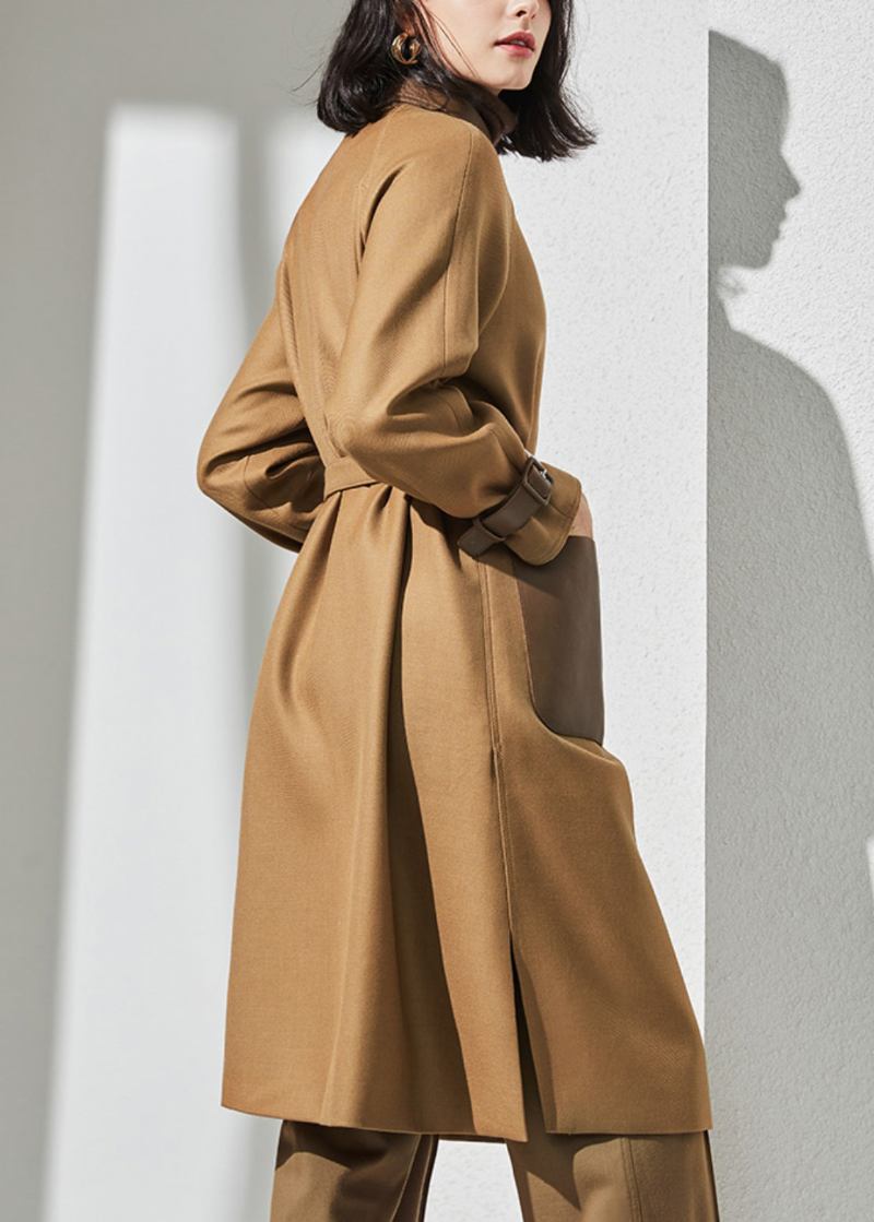 Französischer Kamel-trenchcoat Mit Knopfleiste Und Taillentaschen Aus Wolle Für Den Herbst - Damen-Trenchcoats