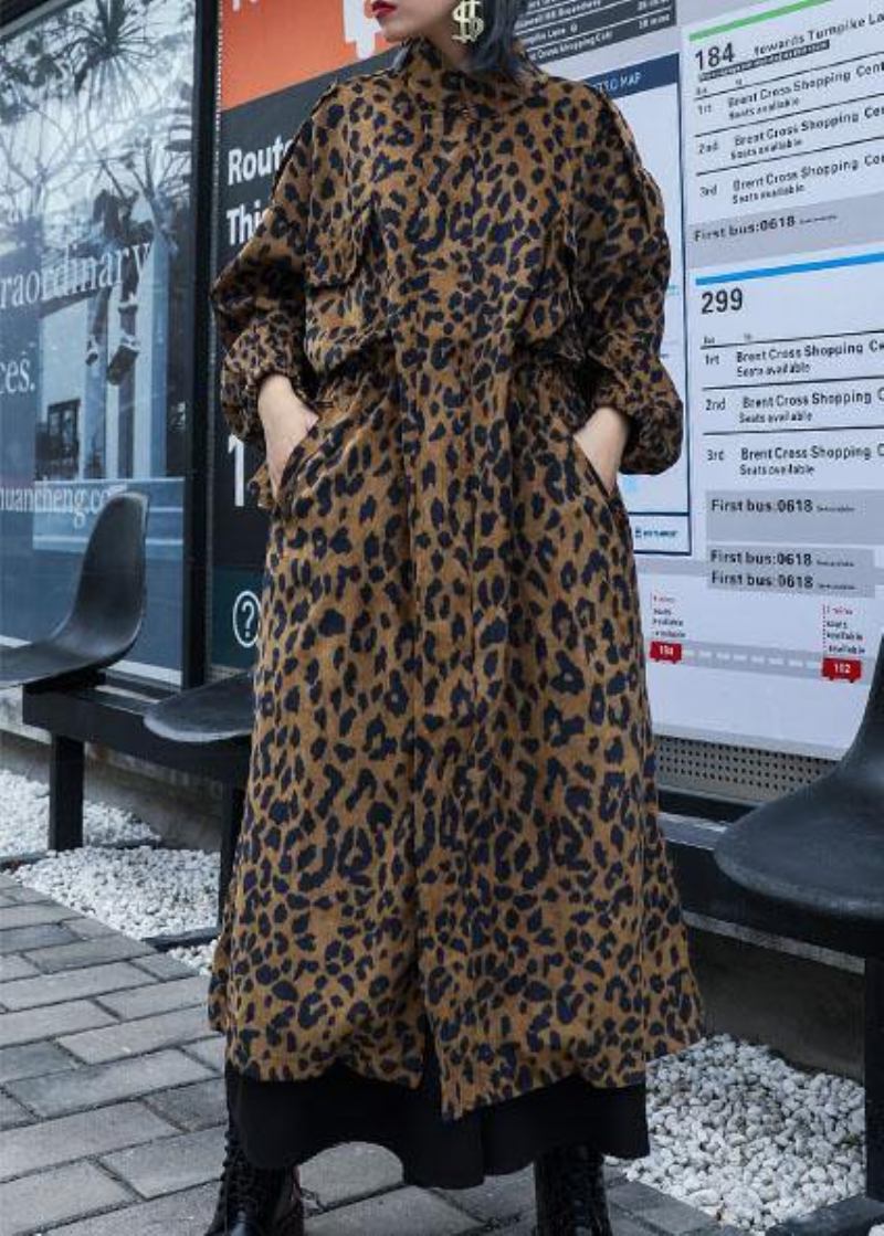 Französischer Leoparden-trenchcoat In Übergröße Geschenke Für Herbstmantel Mit Reißverschluss