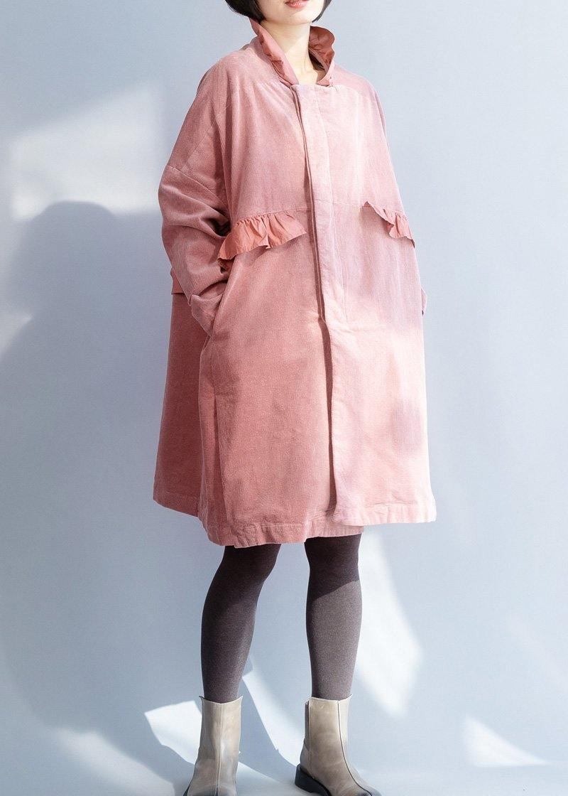 Französischer Rosa Mode-trenchcoat Nähen Seitlich Offene Rüschenkragenjacken - pink