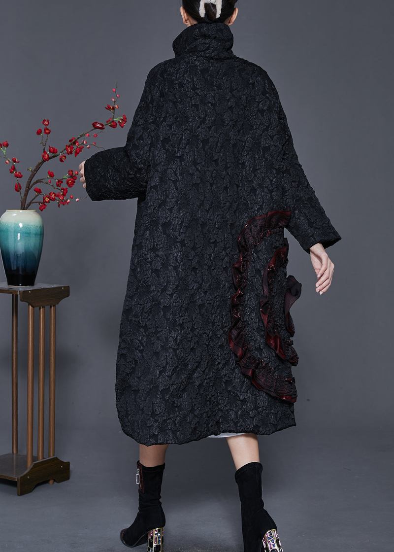 Französischer Schwarzer Trenchcoat Aus Jacquard Mit Rüschen Und Feiner Baumwollfüllung Frühling - Damen-Trenchcoats