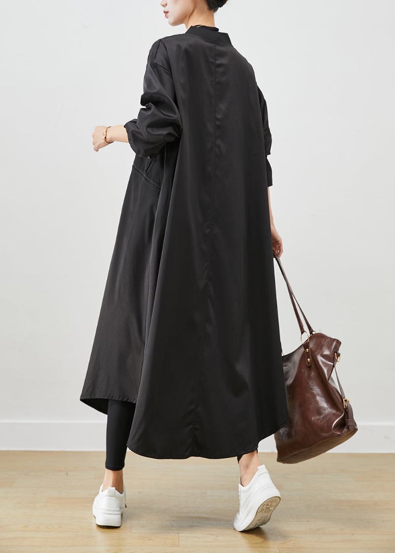 Französischer Schwarzer Übergroßer Spandex-trenchcoat Mit Kordelzug - Damen-Trenchcoats