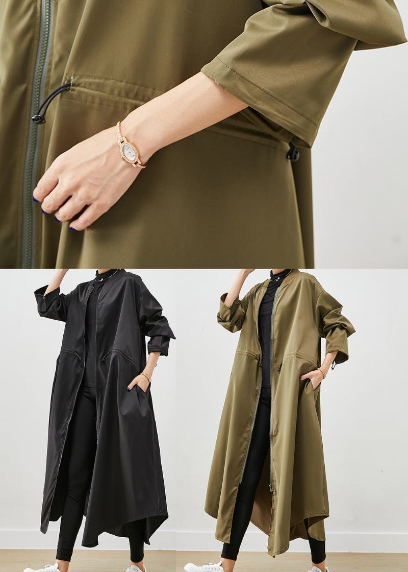 Französischer Schwarzer Übergroßer Spandex-trenchcoat Mit Kordelzug - Damen-Trenchcoats