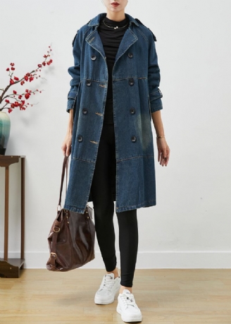 Frauen Blau Übergroßen Doppel Brust Denim Trenchcoats Herbst