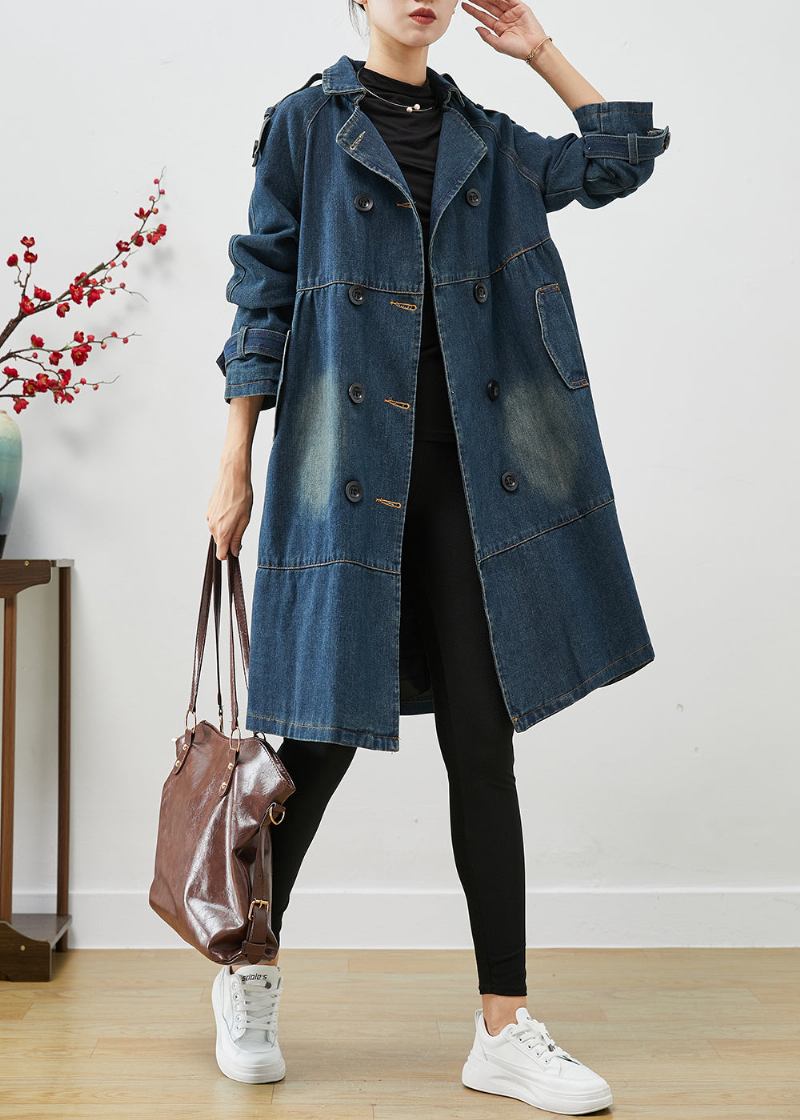 Frauen Blau Übergroßen Doppel Brust Denim Trenchcoats Herbst - Damen-Trenchcoats