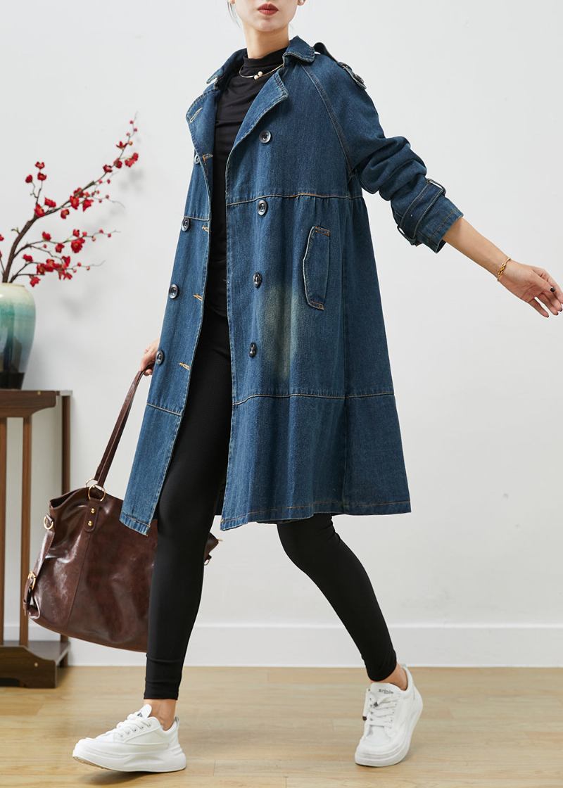 Frauen Blau Übergroßen Doppel Brust Denim Trenchcoats Herbst - Damen-Trenchcoats