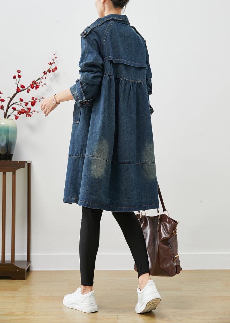 Frauen Blau Übergroßen Doppel Brust Denim Trenchcoats Herbst - Damen-Trenchcoats