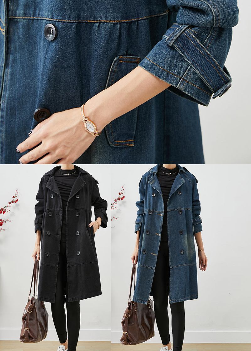 Frauen Blau Übergroßen Doppel Brust Denim Trenchcoats Herbst - Damen-Trenchcoats