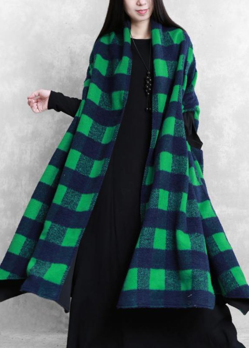 Frauen Casual Jacken Mäntel Grün Plaid Batwing Ärmel Patchwork Wolle Mantel - Damen-Trenchcoats