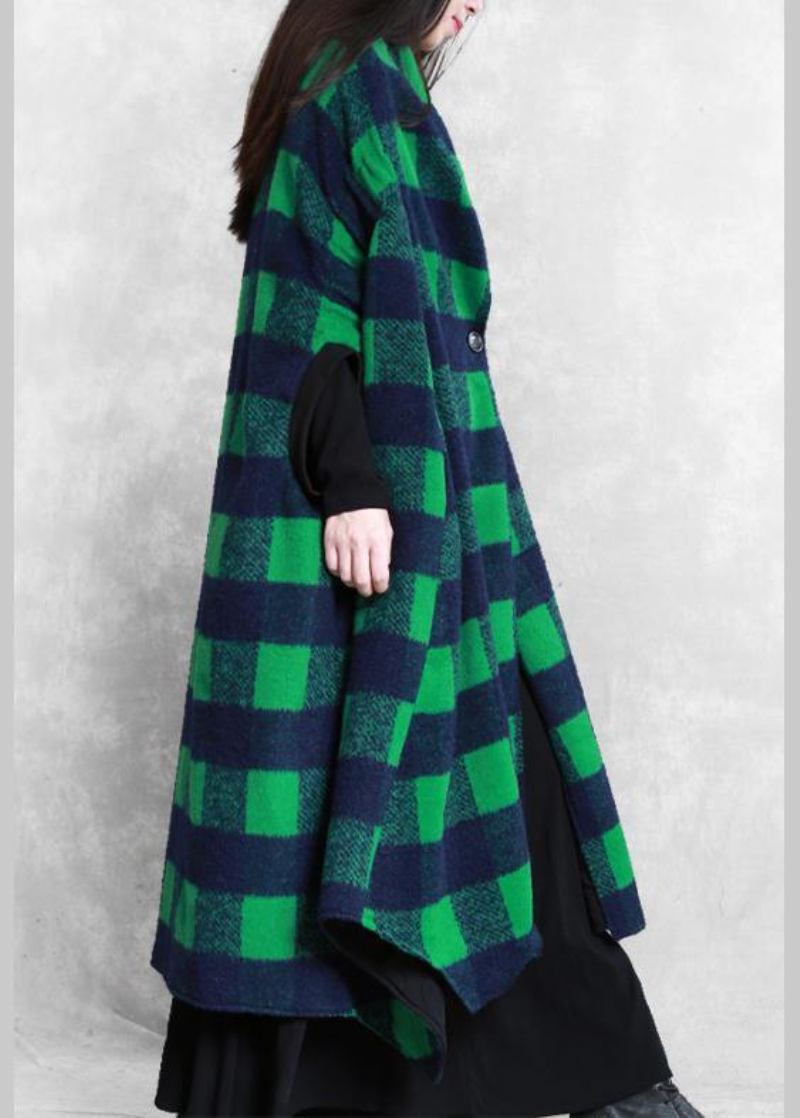 Frauen Casual Jacken Mäntel Grün Plaid Batwing Ärmel Patchwork Wolle Mantel - Damen-Trenchcoats