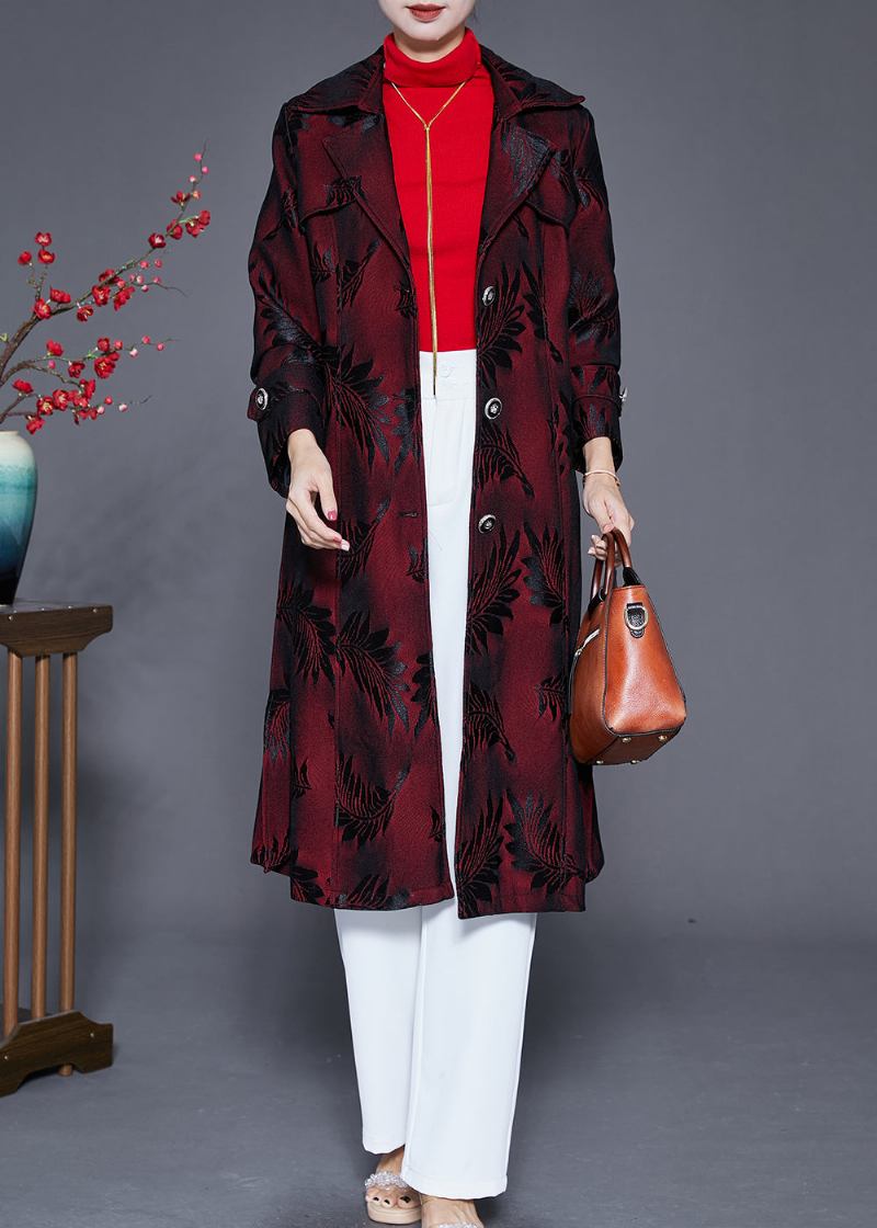 Frauen Dull Red Revers Jacquard Trenchcoat Herbst