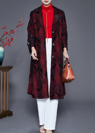 Frauen Dull Red Revers Jacquard Trenchcoat Herbst