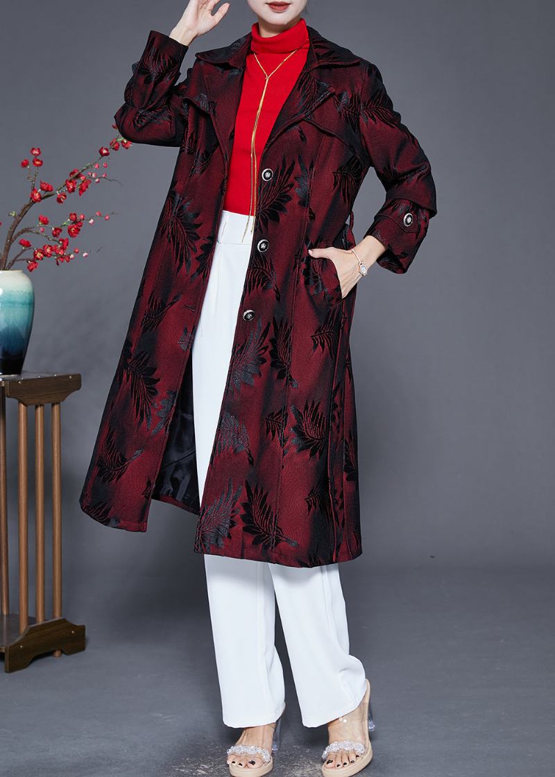 Frauen Dull Red Revers Jacquard Trenchcoat Herbst - Damen-Trenchcoats