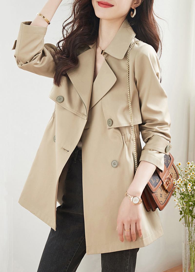 Frauen Khaki Doppel Brust Taschen Patchwork Baumwolle Trenchcoats Herbst