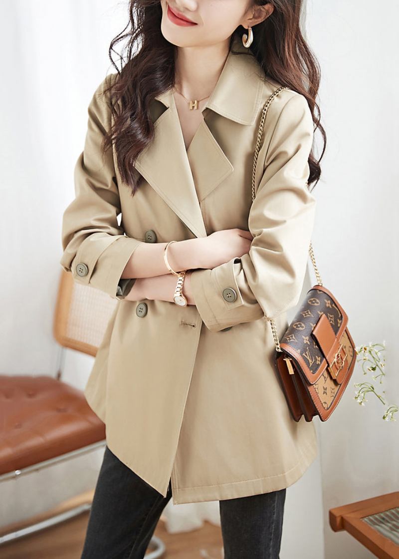 Frauen Khaki Doppel Brust Taschen Patchwork Baumwolle Trenchcoats Herbst - Damen-Trenchcoats