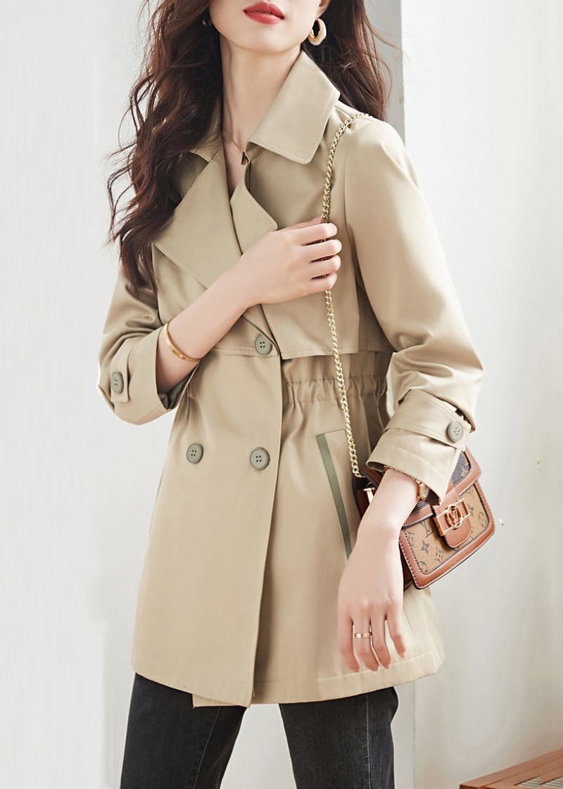 Frauen Khaki Doppel Brust Taschen Patchwork Baumwolle Trenchcoats Herbst - Damen-Trenchcoats