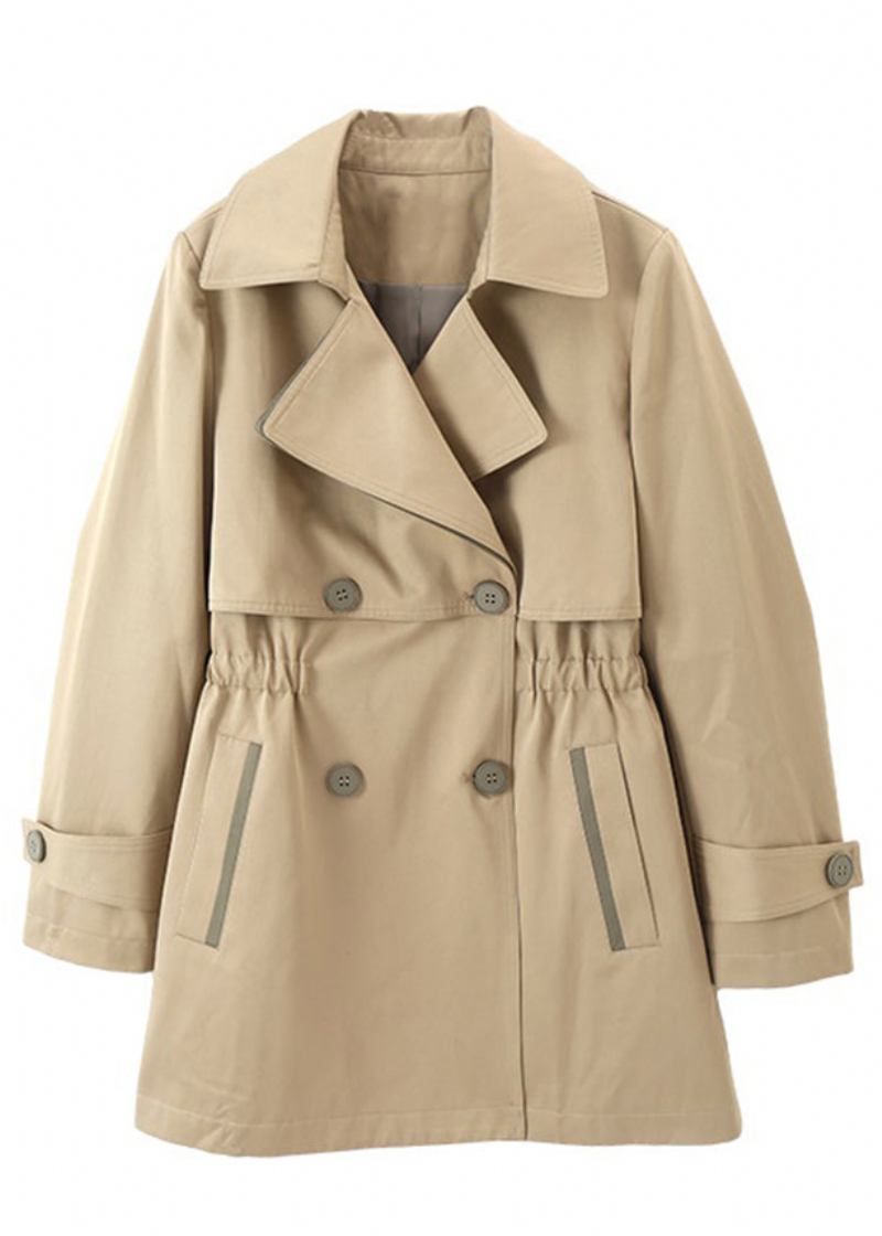 Frauen Khaki Doppel Brust Taschen Patchwork Baumwolle Trenchcoats Herbst - Damen-Trenchcoats