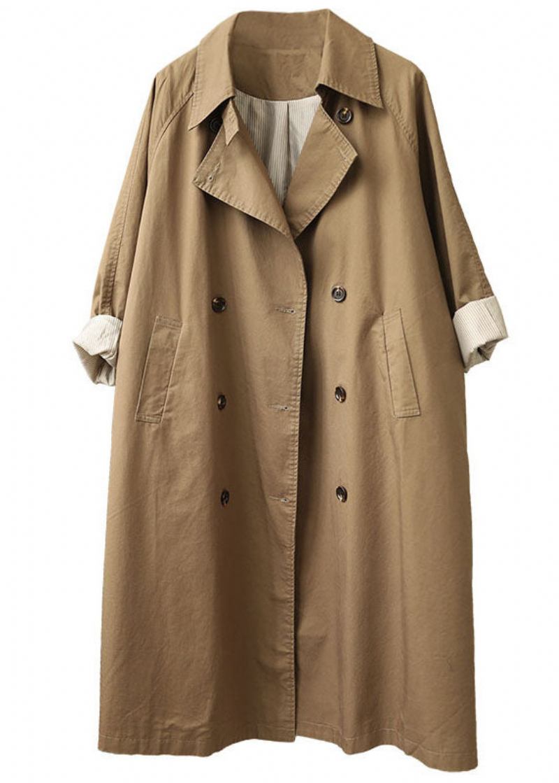 Frauen Khaki Peterpan Kragen Taschen Knopf Herbst Langarm Trenchcoat - Damen-Trenchcoats