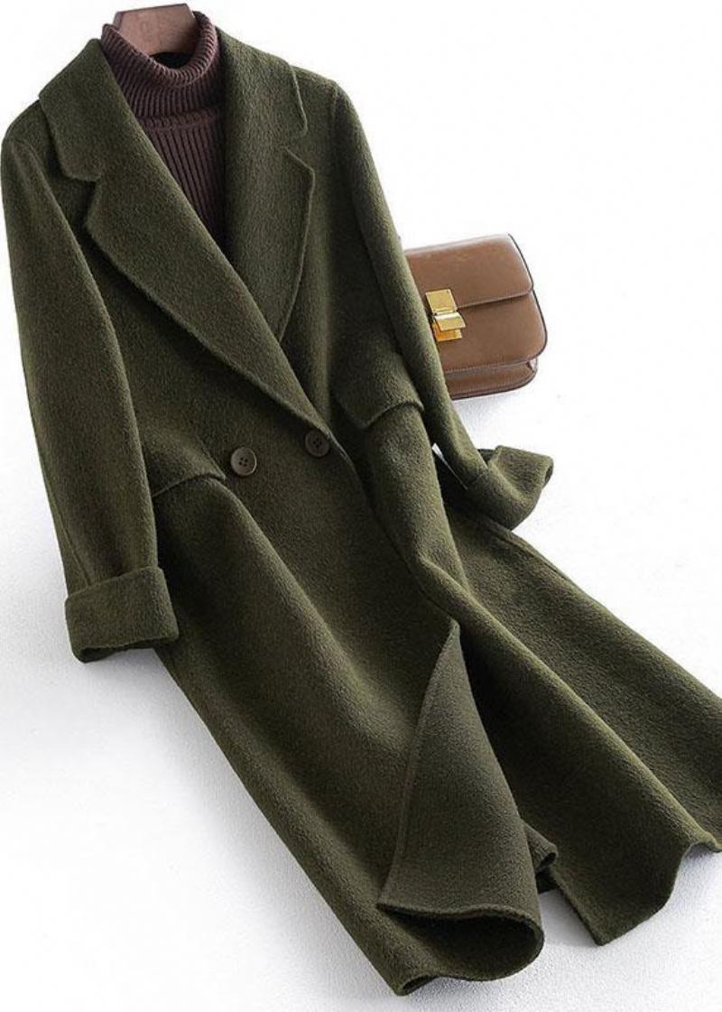 Frauen Lässig Lange Mäntel Taschen Braun Gekerbten Wollmantel - Damen-Trenchcoats