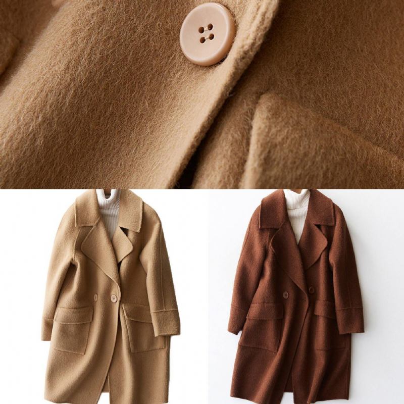 Frauen Locker Sitzende Winterjacken Große Taschen Mäntel Beige Wollmantel - Damen-Trenchcoats