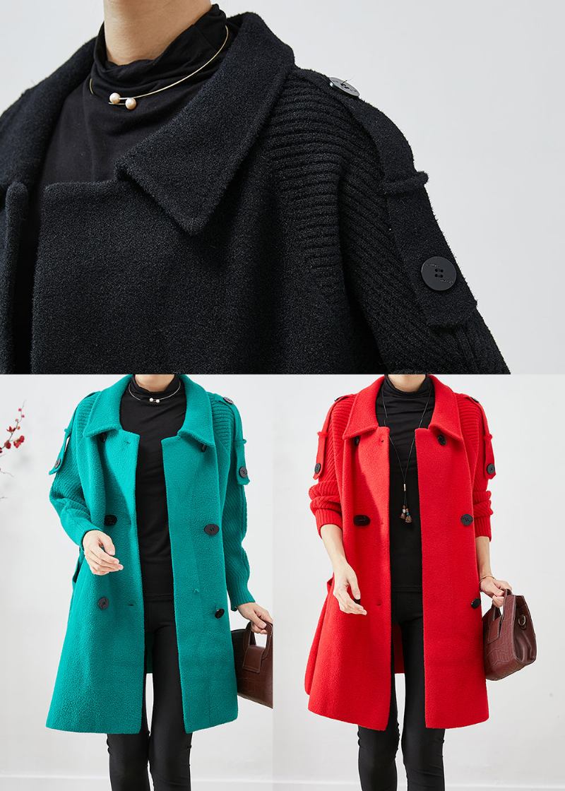 Frauen Rot Übergroßen Strick Patchwork Wollmantel Herbst - Damen-Trenchcoats