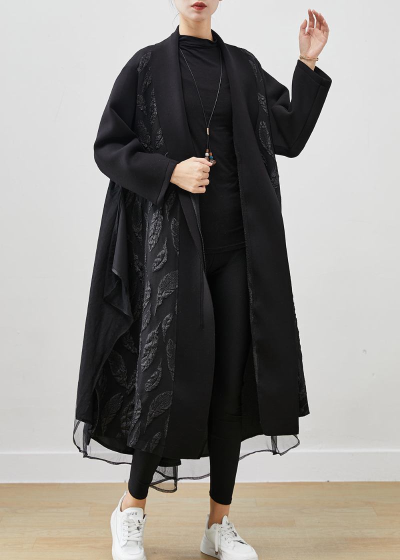 Frauen Schwarz Übergroßen Patchwork Jacquard Baumwolle Trenchcoats - Damen-Trenchcoats