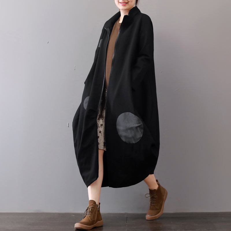 Frauen Schwarze Mäntel Plus Größe Kleidung Mit Reißverschluss Wintermantel Eleganter Reverskragen Maximantel - Damen-Trenchcoats