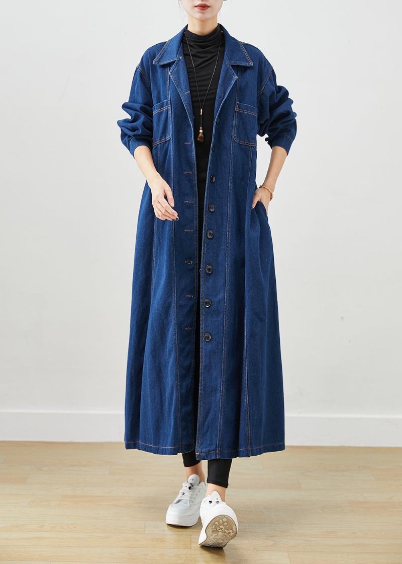 French Navy Slim Fit Denim-trenchcoat Mit Extra Großem Saum Herbst - Damen-Trenchcoats