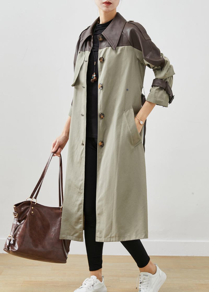 Grau Grün Patchwork Baumwolle Trenchcoat Peter Pan Kragen Frühling - Damen-Trenchcoats