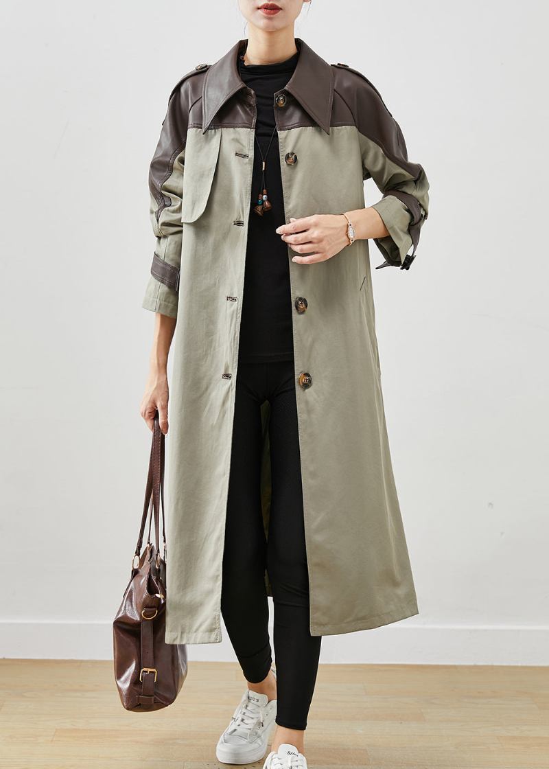 Grau Grün Patchwork Baumwolle Trenchcoat Peter Pan Kragen Frühling - Damen-Trenchcoats