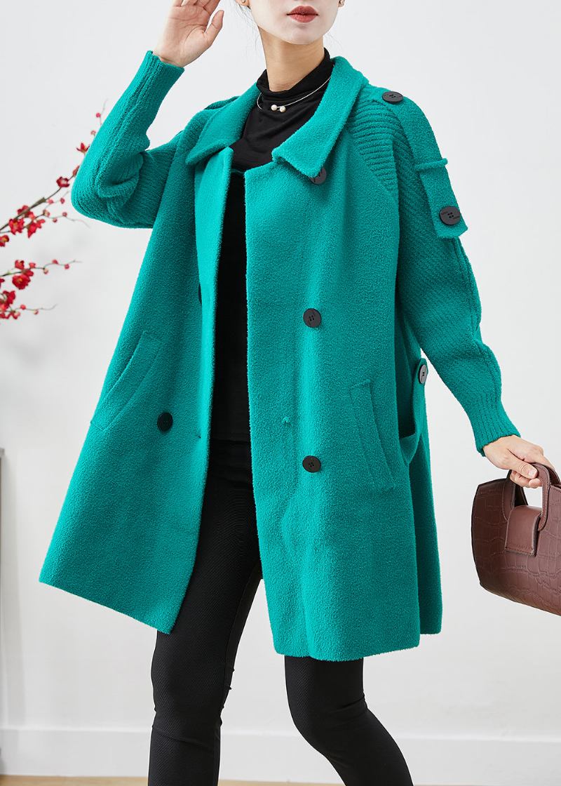 Grün Patchwork Wolle Trenchcoat Übergroßen Zweireiher Herbst - Damen-Trenchcoats