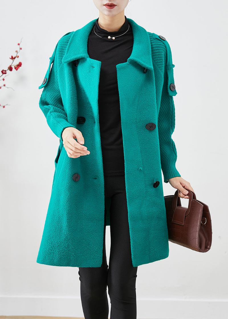 Grün Patchwork Wolle Trenchcoat Übergroßen Zweireiher Herbst - Damen-Trenchcoats