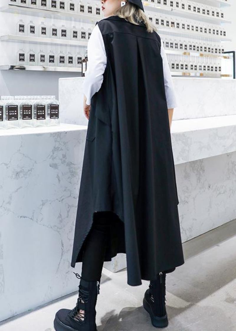 Handgemachte Ärmellose Asymmetrische Baumwoll-tunika-form Schwarzes Revers Baumwollkleid - Damen-Trenchcoats