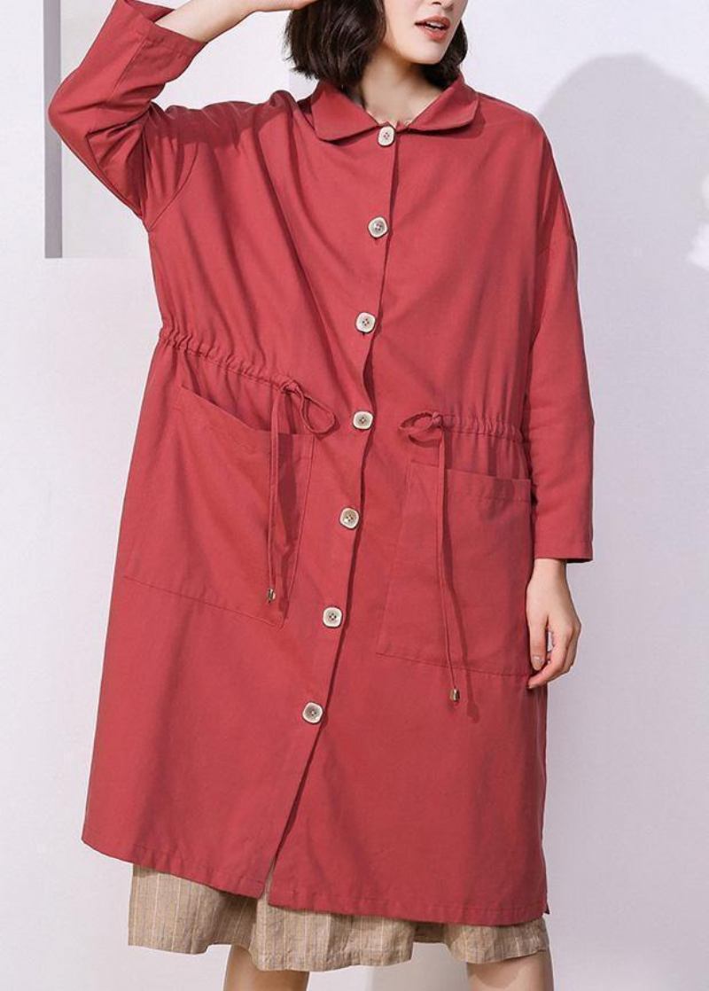 Handgemachter Kordelzug Plus Size Reverskragen Tunikamantel Rot Oversized Outwear - grün