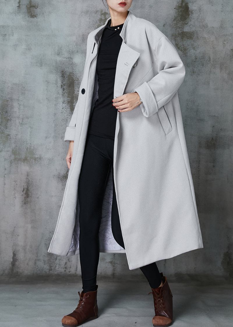 Italienische Grau Asymmetrische Patchwork Wollmäntel Frühling - Damen-Trenchcoats