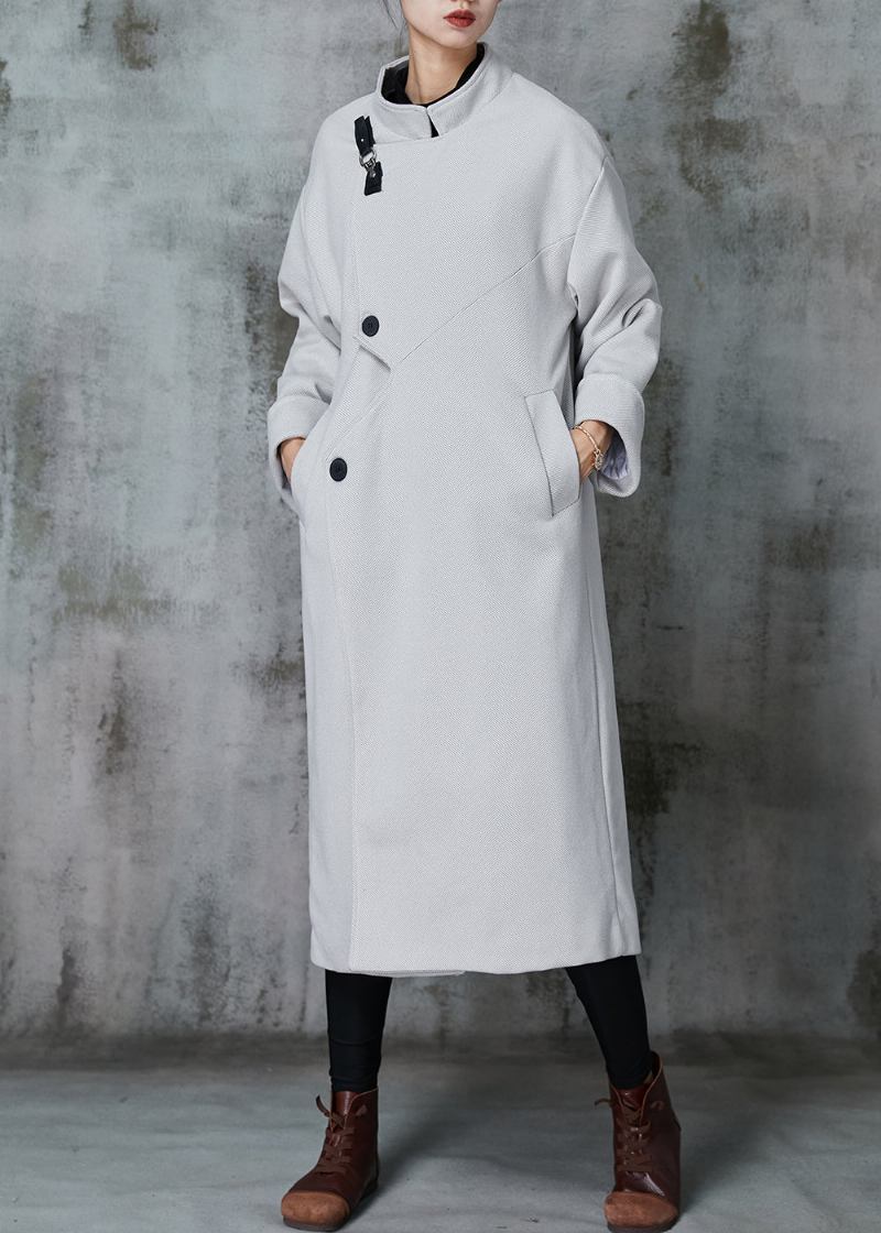 Italienische Grau Asymmetrische Patchwork Wollmäntel Frühling - Damen-Trenchcoats