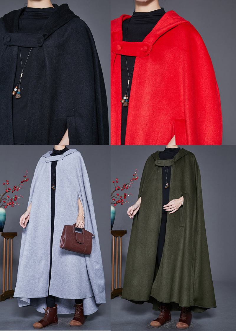 Italienische Graue Woll-cardigans Mit Kapuze Und Übergroßen Umhangärmeln - Damen-Trenchcoats