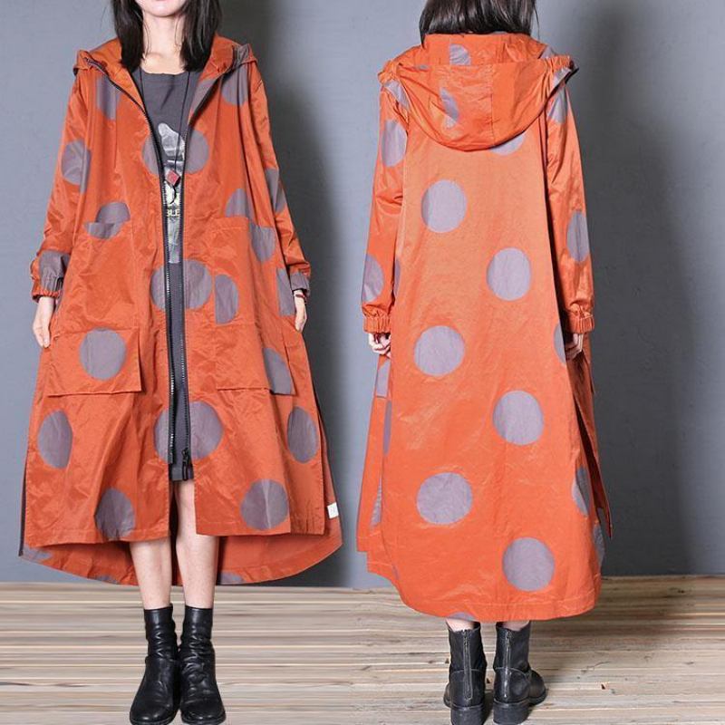 Italienische Kapuze Reißverschluss Feine Kleidung Rot Gepunktete Kleider Mäntel Herbst - Damen-Trenchcoats