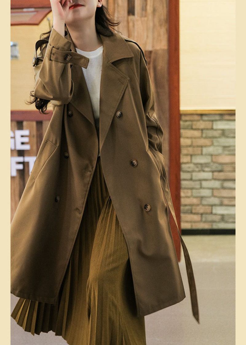 Italienische Schokolade Peter Pan Kragen Doppel Brust Schärpen Baumwolle Trenchcoat Herbst - Damen-Trenchcoats