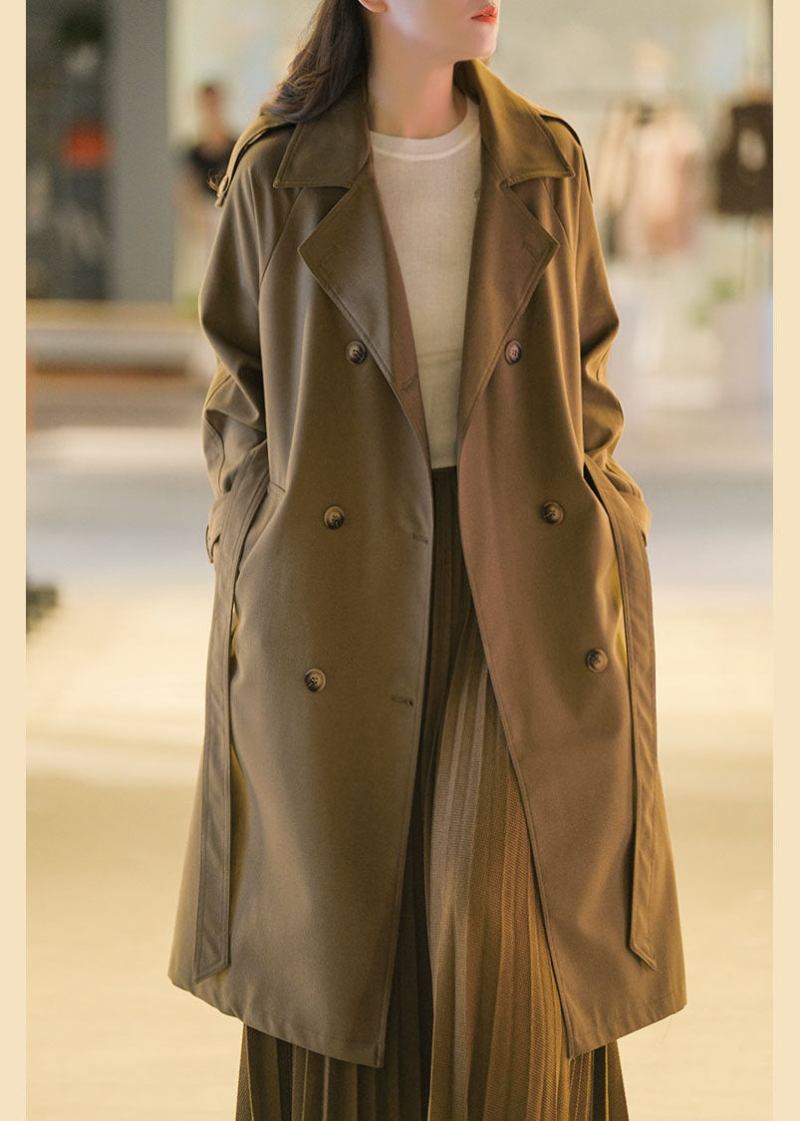 Italienische Schokolade Peter Pan Kragen Doppel Brust Schärpen Baumwolle Trenchcoat Herbst - Damen-Trenchcoats