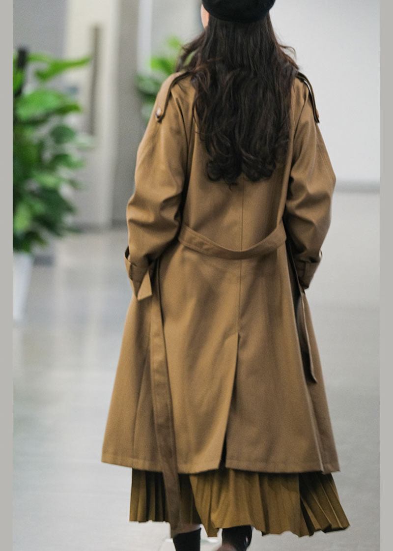 Italienische Schokolade Peter Pan Kragen Doppel Brust Schärpen Baumwolle Trenchcoat Herbst - Damen-Trenchcoats