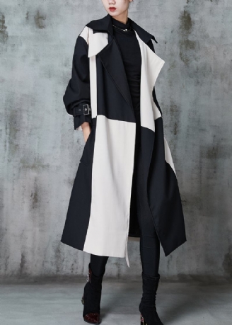 Italienischer Colorblock Asymmetrischer Patchwork Baumwoll Trenchcoat Frühling