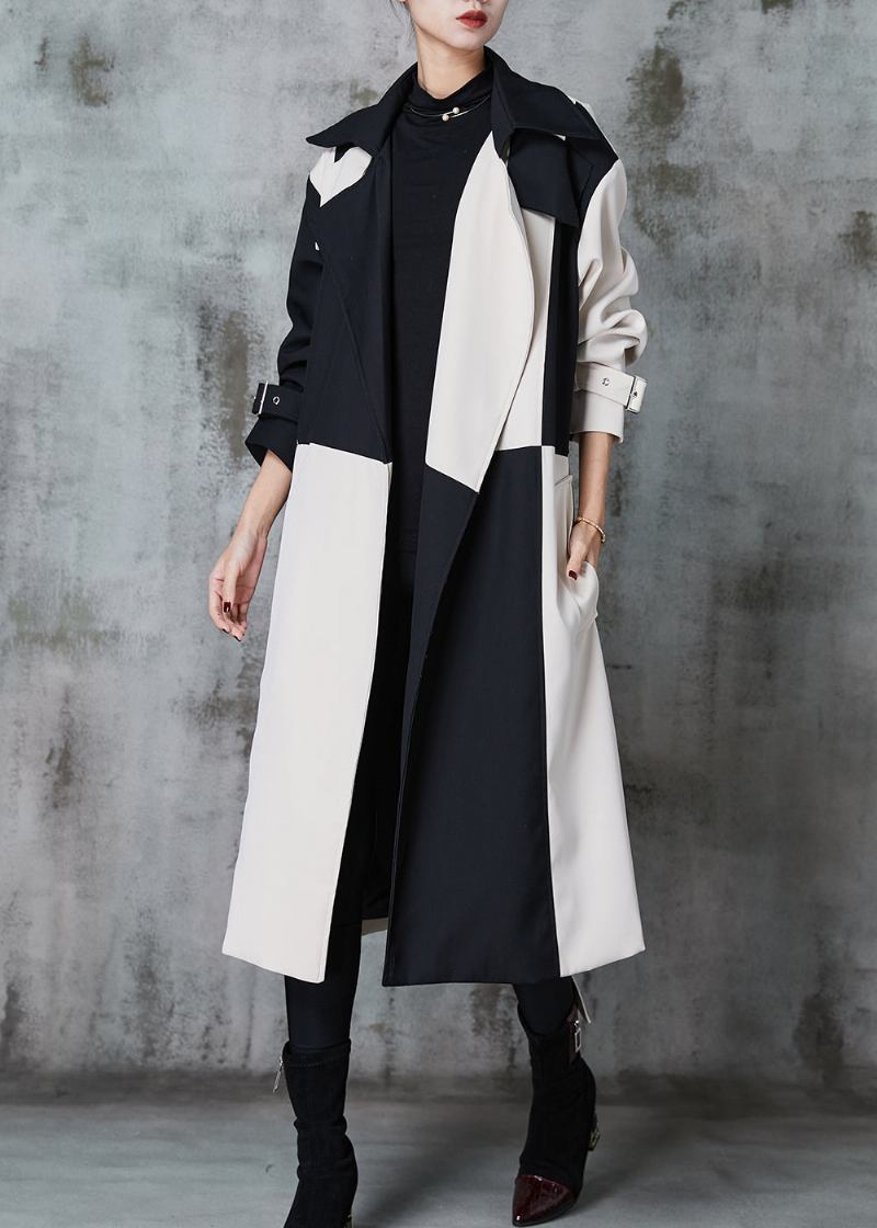 Italienischer Colorblock Asymmetrischer Patchwork Baumwoll Trenchcoat Frühling - Damen-Trenchcoats